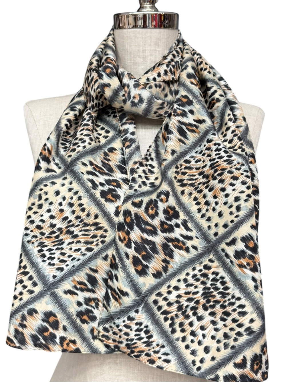 Leopard Print Women's Scarf Cream, Black & Tan Animal Print Silk Scarf